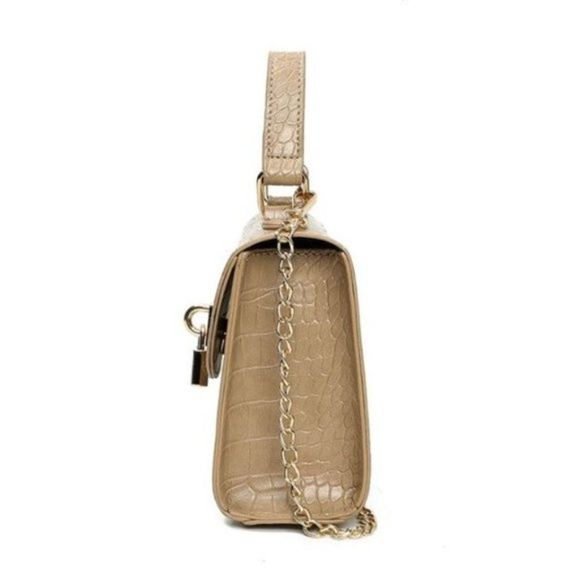 The Lock Croc Satchel/ Crossbody Handbag in Beige - NWT - Picture 2 of 7